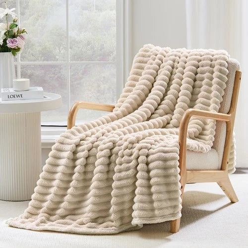 Soft Ribbed Fleece Blanket Luxury Decorative Rug Throw for Couch Bed Single Quee
