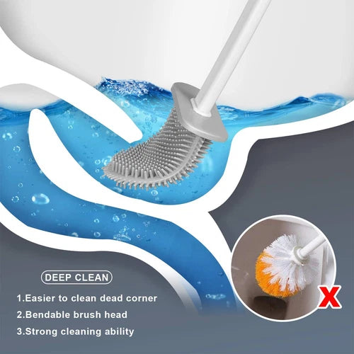 Bathroom Silicone Bristles Toilet Brush with Holder Creative Cleaning Brush Set