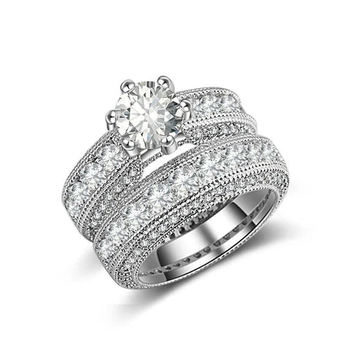 AU Elegant Round Fashion Women's Party White Sparkling Stone Double Ring Gifts