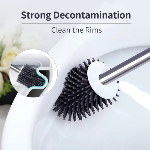 Silicone Toilet Brush Set Bathroom Cleaning with Tweezers for Bathroom Blue