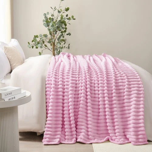 Soft Ribbed Fleece Blanket Luxury Decorative Rug Throw for Couch Bed Single Quee