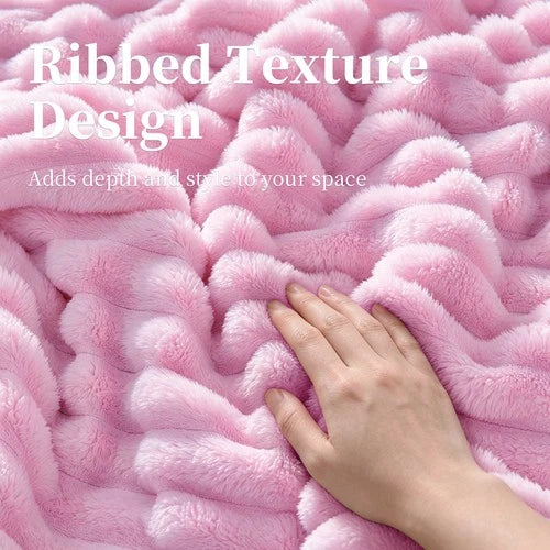 Soft Ribbed Fleece Blanket Luxury Decorative Rug Throw for Couch Bed Single Quee