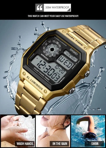Men Digital LED Watch Date Waterproof Stainless Steel Military Sport Wrist Watch