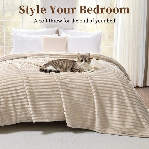 Soft Ribbed Fleece Blanket Luxury Decorative Rug Throw for Couch Bed Single Quee