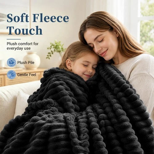 Soft Ribbed Fleece Blanket Luxury Decorative Rug Throw for Couch Bed Single Quee