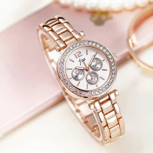 Rose Gold Rhinestone Stainless Steel Luxury Dress Casual Women's Quartz Watches