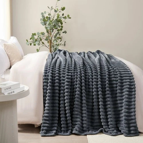 Soft Ribbed Fleece Blanket Luxury Decorative Rug Throw for Couch Bed Single Quee