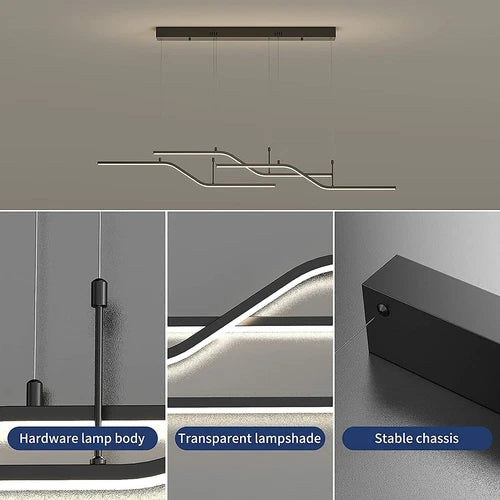 Modern Black Wave Linear Chandelier Dimmable LED Pendant for Dining Room Kitchen