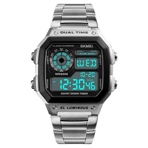 Men Digital LED Watch Date Waterproof Stainless Steel Military Sport Wrist Watch