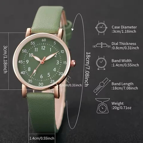 2PCS/Set Women s Watch Fashion Leather Band Quartz Watches Flower Bracelet Set
