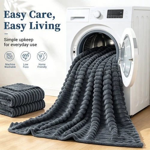 Soft Ribbed Fleece Blanket Luxury Decorative Rug Throw for Couch Bed Single Quee