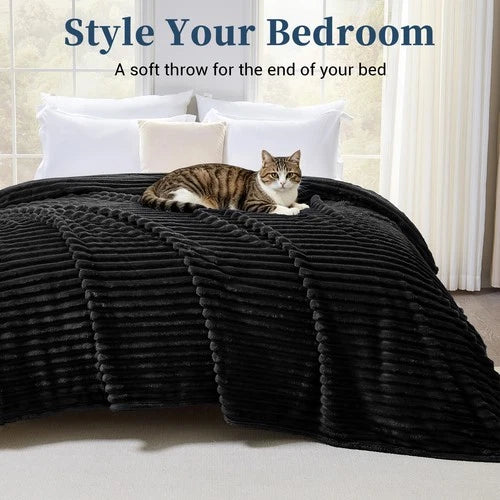 Soft Ribbed Fleece Blanket Luxury Decorative Rug Throw for Couch Bed Single Quee