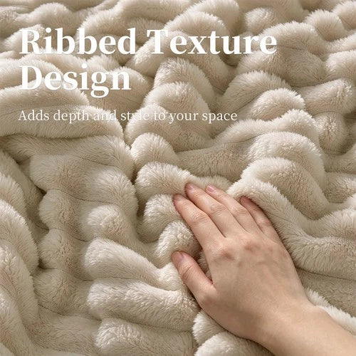 Soft Ribbed Fleece Blanket Luxury Decorative Rug Throw for Couch Bed Single Quee
