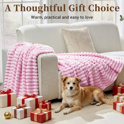 Soft Ribbed Fleece Blanket Luxury Decorative Rug Throw for Couch Bed Single Quee