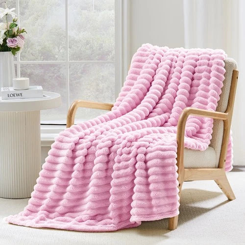 Soft Ribbed Fleece Blanket Luxury Decorative Rug Throw for Couch Bed Single Quee