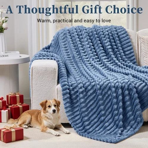 Soft Ribbed Fleece Blanket Luxury Decorative Rug Throw for Couch Bed Single Quee