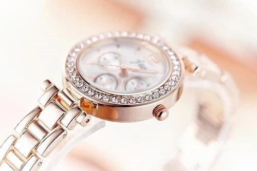Rose Gold Rhinestone Stainless Steel Luxury Dress Casual Women's Quartz Watches