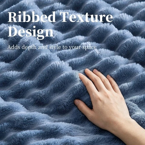 Soft Ribbed Fleece Blanket Luxury Decorative Rug Throw for Couch Bed Single Quee