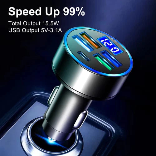 4 Ports USB PD Phone Car Charger Adapter LED Display Fast Charging Accessories