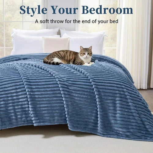 Soft Ribbed Fleece Blanket Luxury Decorative Rug Throw for Couch Bed Single Quee