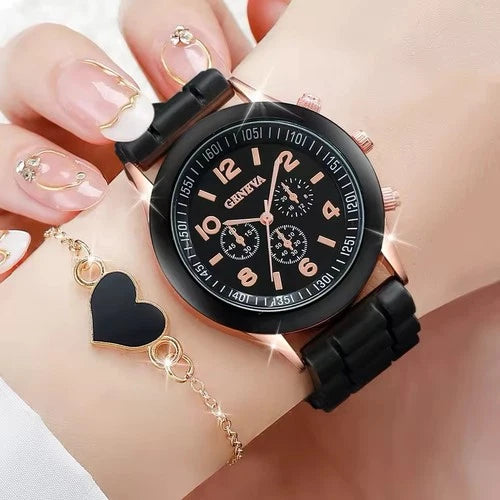 4PCS Women’s Luxury Quartz Black Watch Set, Bracelet, Earrings, Necklace New