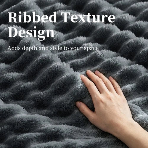 Soft Ribbed Fleece Blanket Luxury Decorative Rug Throw for Couch Bed Single Quee