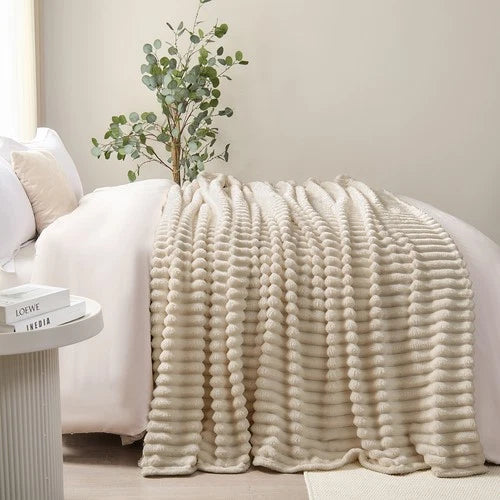 Soft Ribbed Fleece Blanket Luxury Decorative Rug Throw for Couch Bed Single Quee