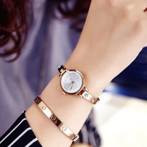 Rose Gold Round Face Women`s Fashion Dress Rhinestone Quartz Bracelet Watches