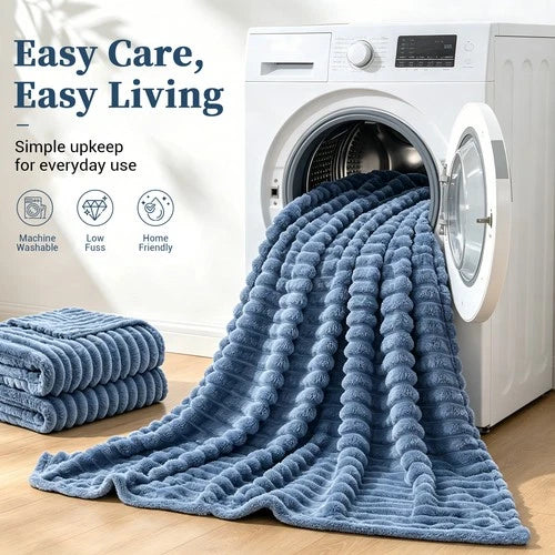 Soft Ribbed Fleece Blanket Luxury Decorative Rug Throw for Couch Bed Single Quee