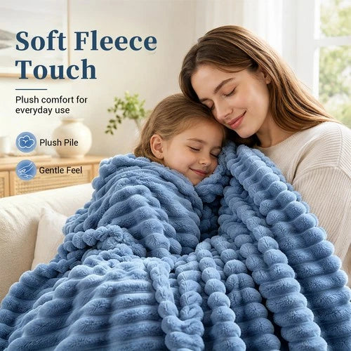 Soft Ribbed Fleece Blanket Luxury Decorative Rug Throw for Couch Bed Single Quee