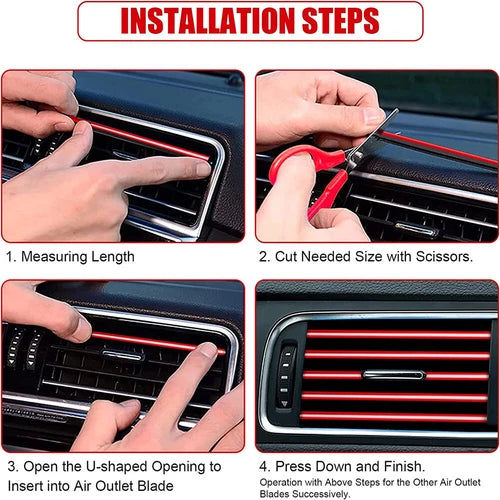 20PCS Red Car Air Conditioner Outlet Vent Decorative Strip Accessories