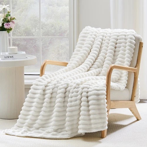 Soft Ribbed Fleece Blanket Luxury Decorative Rug Throw for Couch Bed Single Quee