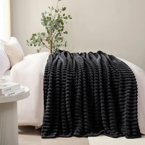 Soft Ribbed Fleece Blanket Luxury Decorative Rug Throw for Couch Bed Single Quee