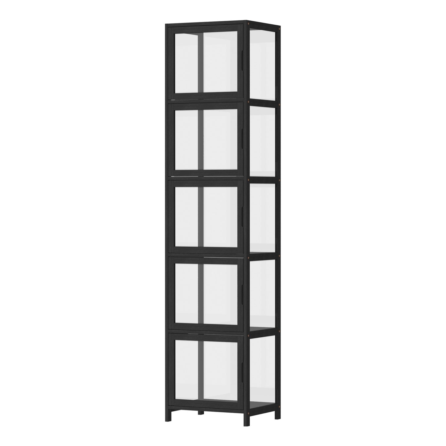 Oikiture Display Cabinet 5-Tier Slim Storage Shelves Clear Bookcase Rack
