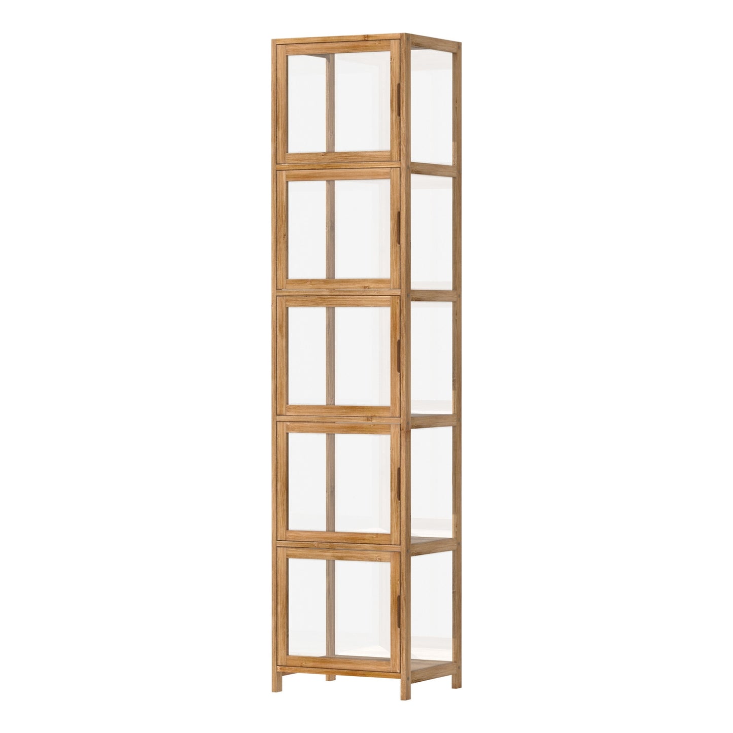 Oikiture Display Cabinet 5-Tier Slim Storage Shelves Clear Bookcase Rack